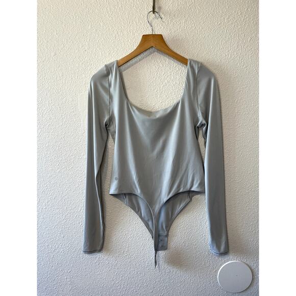 Lululemon Wundermost Ultra-Soft Nulu Square Neck Long Sleeve Bodysuit Gray Med - Picture 3 of 12